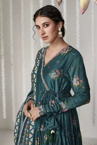 Bagicha botanical green angrakha anarkali set of 3