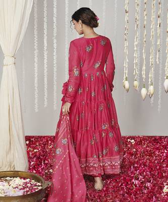 Bagicha hot pink angrakha anarkali set of 3 2