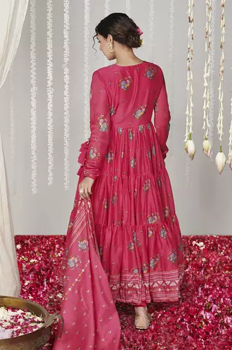 Bagicha hot pink angrakha anarkali set of 3