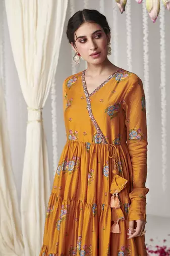 Bagicha orange angrakha anarkali set of 3