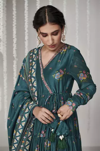 Bagicha botanical green angrakha anarkali set of 3