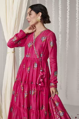 Bagicha hot pink angrakha anarkali set of 3