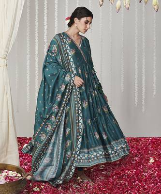Bagicha botanical green angrakha anarkali set of 3 5