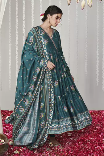 Bagicha botanical green angrakha anarkali set of 3