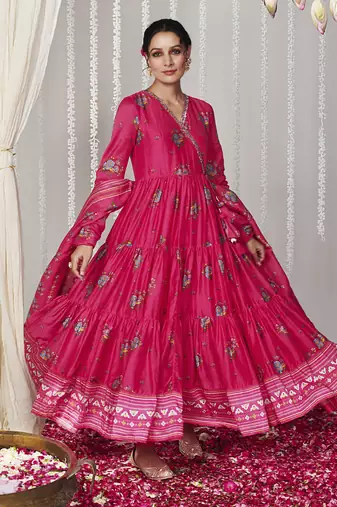 Bagicha hot pink angrakha anarkali set of 3