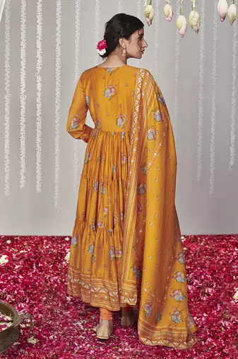 Bagicha orange angrakha anarkali set of 3