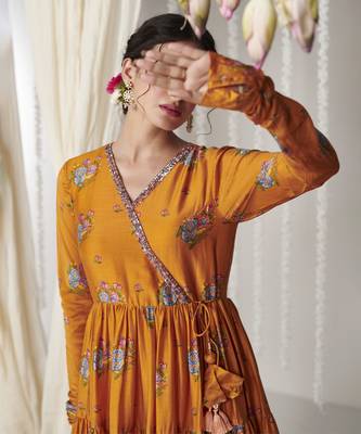 Bagicha orange angrakha anarkali set of 3 4