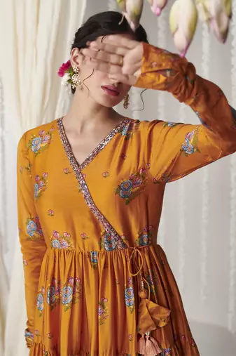 Bagicha orange angrakha anarkali set of 3