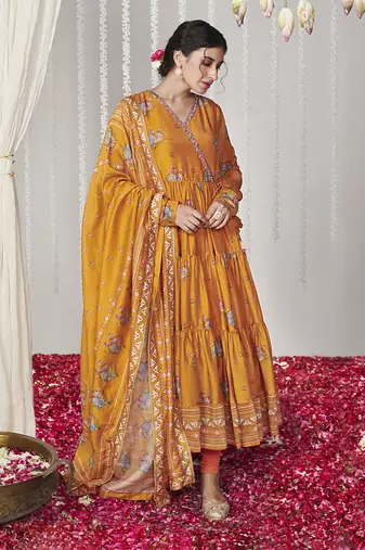 Bagicha orange angrakha anarkali set of 3