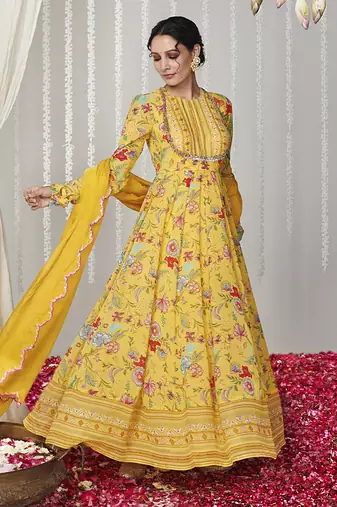 Bagicha yellow anarkali set of 3