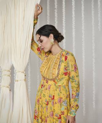 Bagicha yellow anarkali set of 3 3