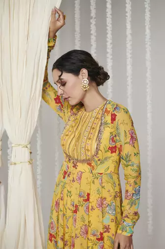 Bagicha yellow anarkali set of 3