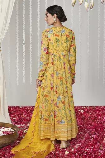 Bagicha yellow anarkali set of 3