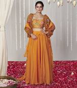 Bagicha Orange Solid Lehenga Set Of 3