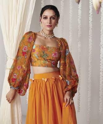 Bagicha Orange Solid Lehenga Set Of 3 2