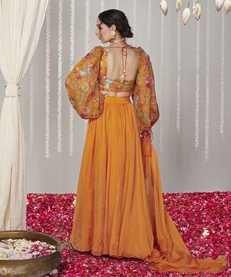 Bagicha Orange Solid Lehenga Set Of 3 3