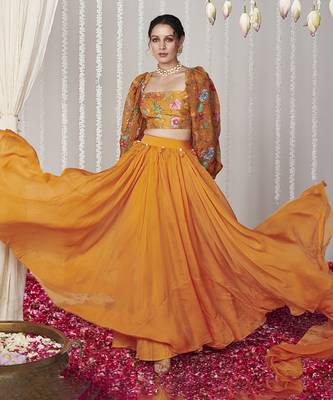 Bagicha Orange Solid Lehenga Set Of 3 4