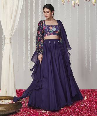 Bagicha Purple Solid Lehenga Set Of 3 1