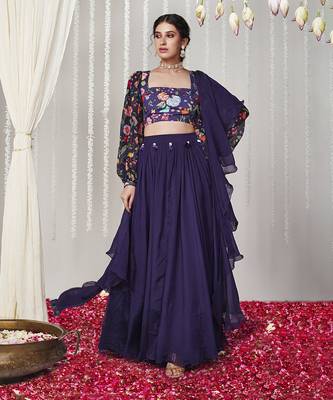 Bagicha Purple Solid Lehenga Set Of 3 2
