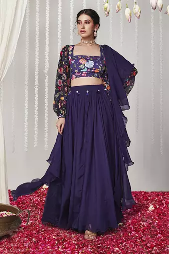 Bagicha Purple Solid Lehenga Set Of 3
