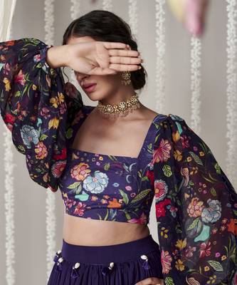Bagicha Purple Solid Lehenga Set Of 3 3