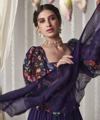 Bagicha Purple Solid Lehenga Set Of 3 4