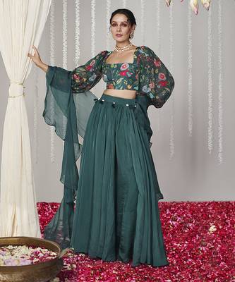Bagicha Botanical Green Solid Lehenga Set Of 3 1