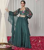 Bagicha Botanical Green Solid Lehenga Set Of 3