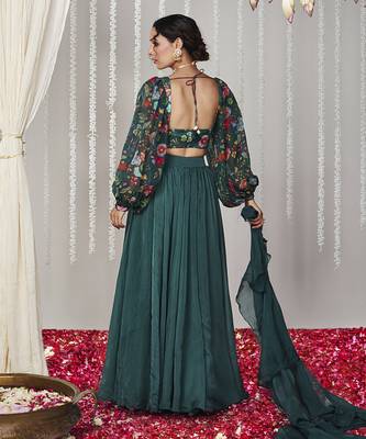 Bagicha Botanical Green Solid Lehenga Set Of 3 2