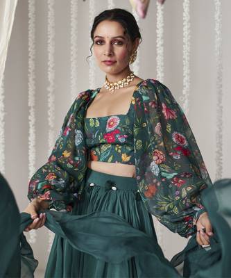 Bagicha Botanical Green Solid Lehenga Set Of 3 4