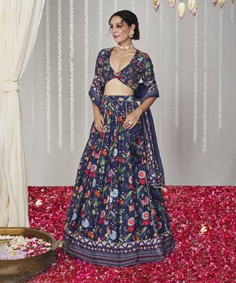 Bagicha Deep Blue Lehenga Set Of 3 1