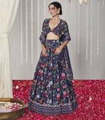 Bagicha Deep Blue Lehenga Set Of 3