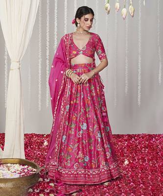 Bagicha Hot Pink Lehenga Set Of 3 1