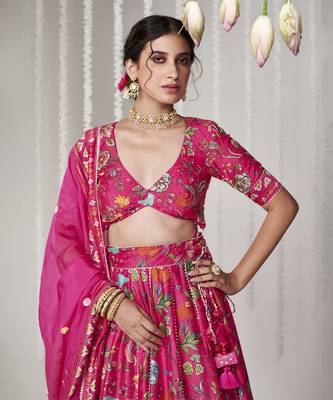Bagicha Hot Pink Lehenga Set Of 3 2