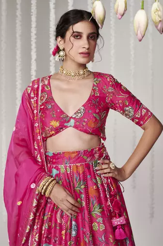Bagicha Hot Pink Lehenga Set Of 3