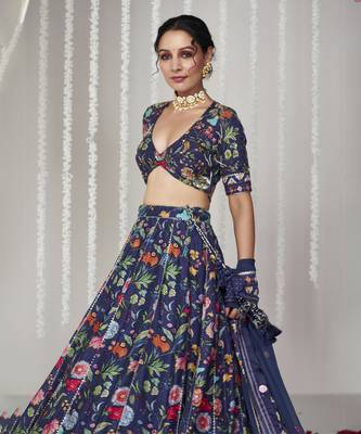 Bagicha Deep Blue Lehenga Set Of 3 2