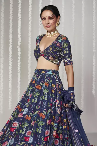 Bagicha Deep Blue Lehenga Set Of 3