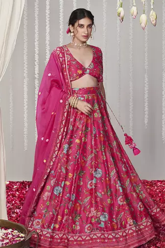 Bagicha Hot Pink Lehenga Set Of 3
