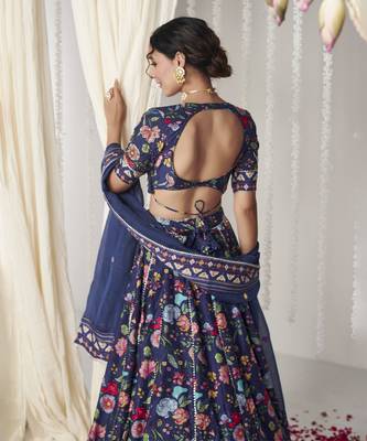 Bagicha Deep Blue Lehenga Set Of 3 3