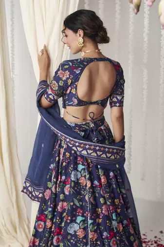 Bagicha Deep Blue Lehenga Set Of 3
