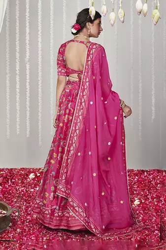 Bagicha Hot Pink Lehenga Set Of 3