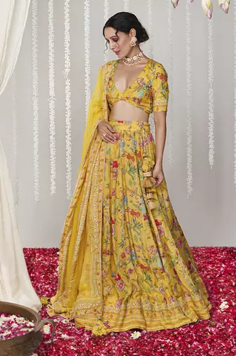 Bagicha Yellow Lehenga Set Of 3