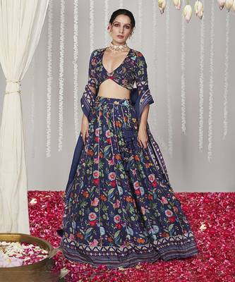 Bagicha Deep Blue Lehenga Set Of 3 4