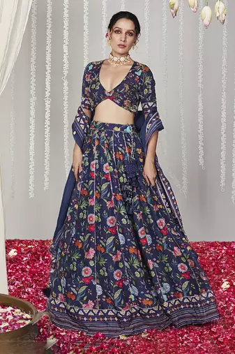 Bagicha Deep Blue Lehenga Set Of 3