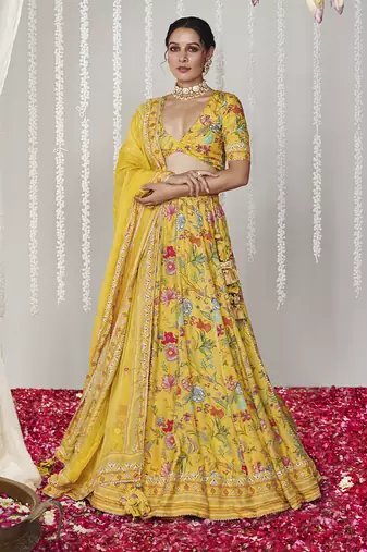 Bagicha Yellow Lehenga Set Of 3
