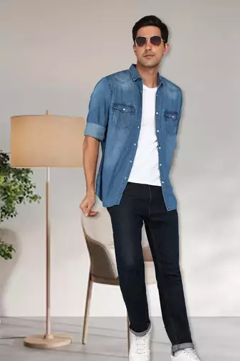 Men's denim casual shirt | double pocket shirt