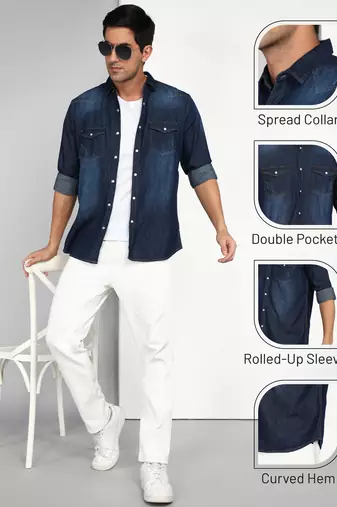 Men's denim casual shirt | double pocket shirt
