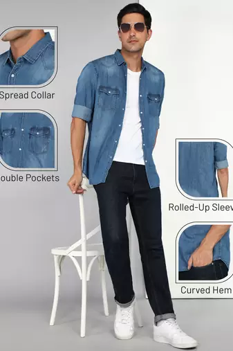 Men's denim casual shirt | double pocket shirt
