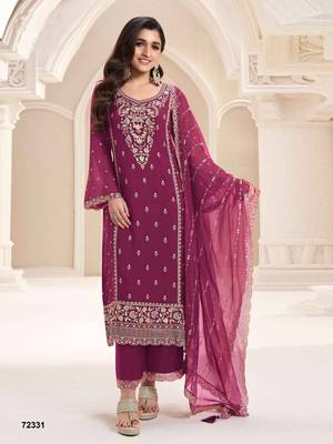Magenta chiffon silk embroidered semi stitched suits 1