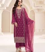 Magenta chiffon silk embroidered semi stitched suits